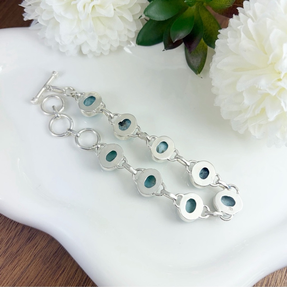 Sterling Silver 925 Larimar Bracelet Oval Handmade New - Picture 5 of 7